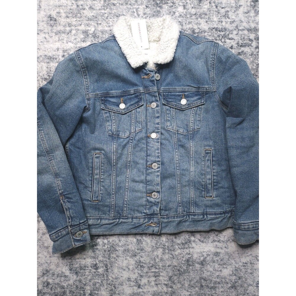 Lucky Brand Denim Sherpa Jacket Women's Size Small Lined Trucker NWT Jean